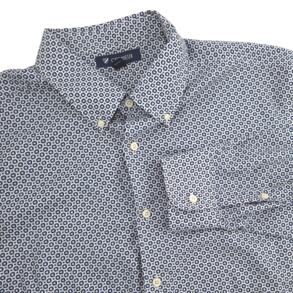 Cremieux Button Down Shirt Mens XXL Blue White Geometric 100% Cotton Long Sleeve